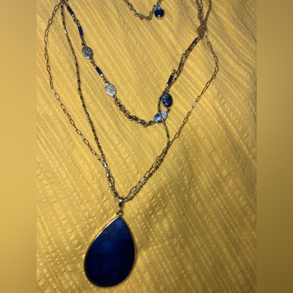 Sara Bella blue stone gold beaded multi layered boho neacklace - Picture 3 of 6